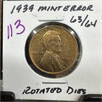 1939 WHEAT PENNY CENT ROTATED DIES