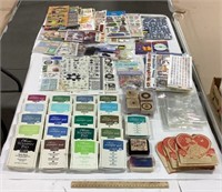 Craft lot w/ stamp pads, stamps, & stickers