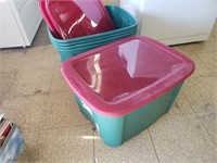 5) green & red 18gal totes