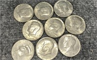 9 Kennedy Half Dollars 6-1976, 1996, 1971, 1989