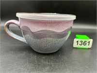 pottery soup mug with steam vent lid