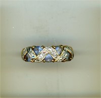 Gold Tone Topaz Blue Ring S8