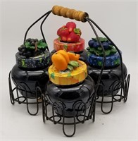 Metal Wire Basket W/ Jam/jelly Jars Decorative