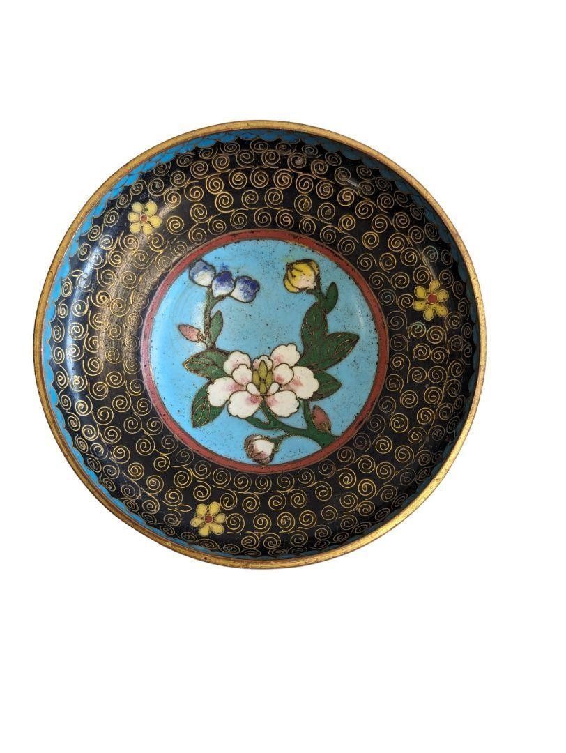 Old Vintage Copper Enamel Trinket Dish Ring Metal