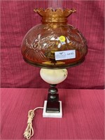 Lamp with hand painted font and amber shade with