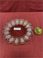 Kings Crown egg tray and art glass paper weight.