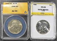 COLLECTORS LOT GRADED FRANKLIN HALF DOLLARS