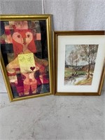 2pc Fr. Art: Watercolor Trees, Red Abstract Woman