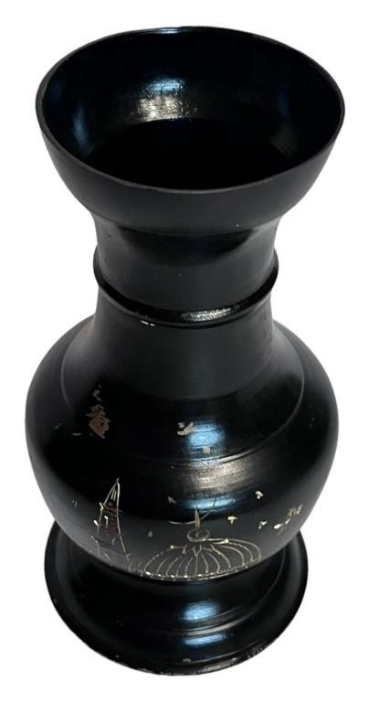 Black Enamel/Brass Etched Vase