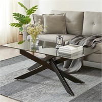 Rectangle Modern Coffee Table, Gray Tempered Glass