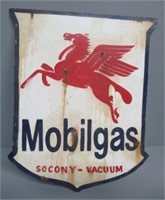 Tin Mobil gas sign. Measures: 22" H x 17.75" W.