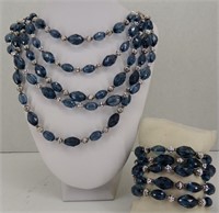 22" Blue & Silver Multi-Stand Necklace & Bracelet