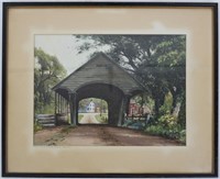 RICHARD CLARKE HARE COVERED BRIDGE PAINTING SIGNED