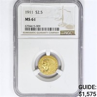 1911 $2.50 Gold Quarter Eagle NGC MS61