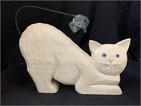 HAND-CARVED WOOD CAT BY JAMES HADDON - 10 X 8 “