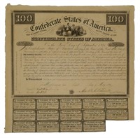 1861 Confederate $100 Bond Certificate #1721