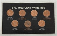 1982 B.U. CENT VARIETIES COINS