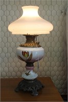 Antique Hand Painted Lamp with Brass Accents