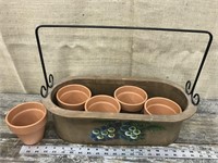 Terra Cotta Flower Pots & Wooden Basket