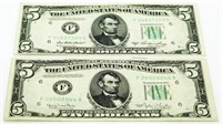 (2) 1950 & 50-A Green Seal $5 Bank Notes