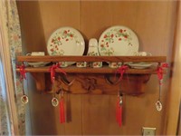 Strawberry décor plates & misc. wood shelf.
