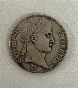 1813 5 FRANCS NAPOLEON SILVER COIN