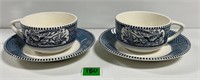 Vtg Currier & Ives Set 2 Cups & Saucers