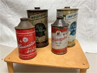 Breweriana Vtg Cone Top Cans & Snap Can Beer Qts