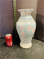 Large Chinoiserie Water Color Painted Floral Vase