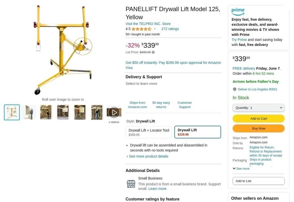 B5098  PANELLIFT Drywall Lift Model 125 Yellow