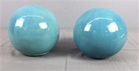 2x The Bid 7" Glazed Blue Spheres