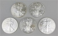 5 2011 One Ounce Fine Silver Eagles.