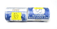 2- Rolls 2001 Kennedy half dollars, uncirculated