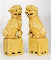 Pair of Large Chinese Yellow Majolica Foo Dogs.