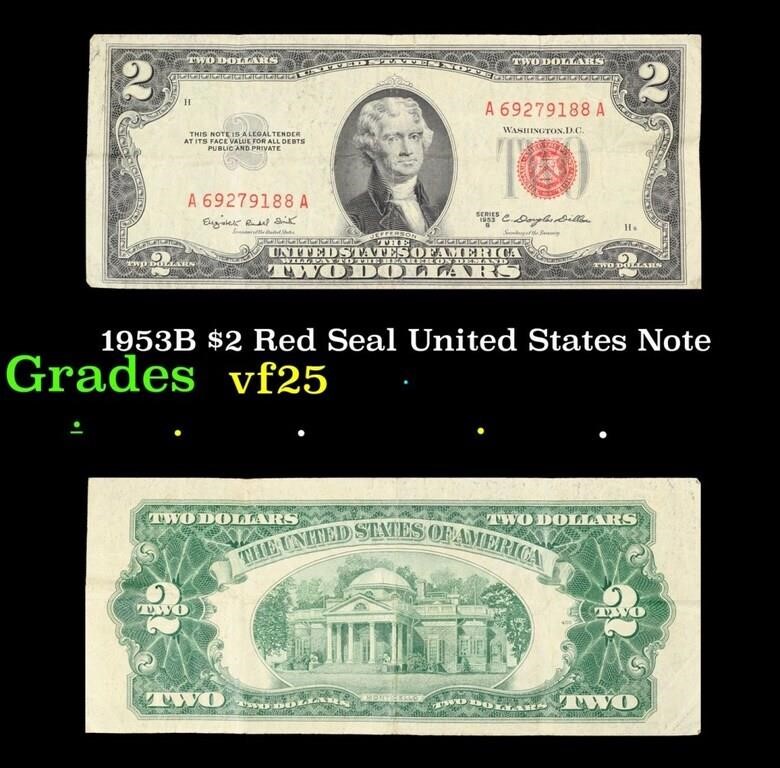 1953B $2 Red Seal United States Note Grades vf+