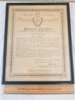 1938 Indiana PA Judge Document Framed