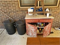 Outdoor Distressed Cabinet and contents