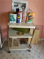 Metal roll around 3 shelf cart and contents
