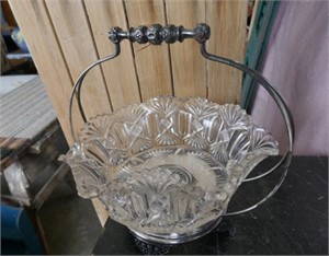 Antique Crystal Bowl w/ Silver Plate Carrier