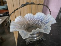 Art Glass Bride's Basket In Silver Plate Basket