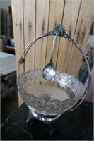 Antique Crystal Bowl w/ Silver Plate Carrier 13"T