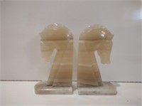 Carved Marble Horse Head Book Ends