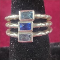 Three .925 Silver rings with blue stones by