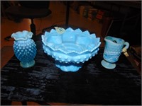 (3) Pieces of Fenton Blue Marble Slag Glass