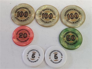 7 Vintage Austrian Spielbanken Casino Chips