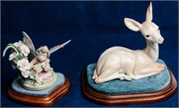 2 Retired Lladro Figurines Butterly Sprite & Deer