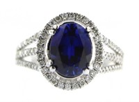 14kt Gold Oval 3.00 ct Sapphire & Diamond Ring