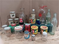 Vintage jars. Meadow Gold, JIF, Smuckers. Coke.