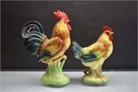 2 National Potteries Painted Ceramic Roosters