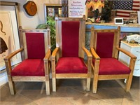 Set Of 3 Oakwood Church Pulpit Chairs